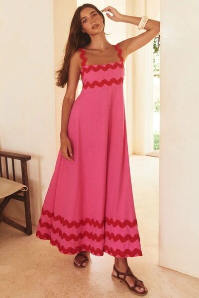 Contrast Trim Square Neck Wide Strap Dress - Trendsi