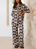 Printed Collared Neck Top and Wide Leg Pants Set - Trendsi