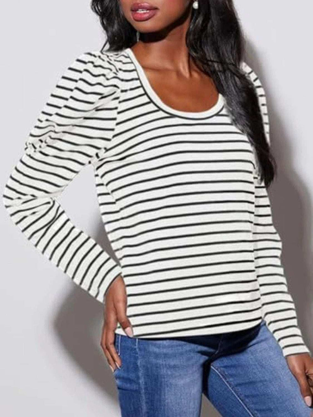 Striped Round Neck Long Sleeve T-Shirt - Trendsi - Flyclothing LLC