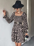 Leopard Smocked Flounce Sleeve Mini Dress - Trendsi - Flyclothing LLC