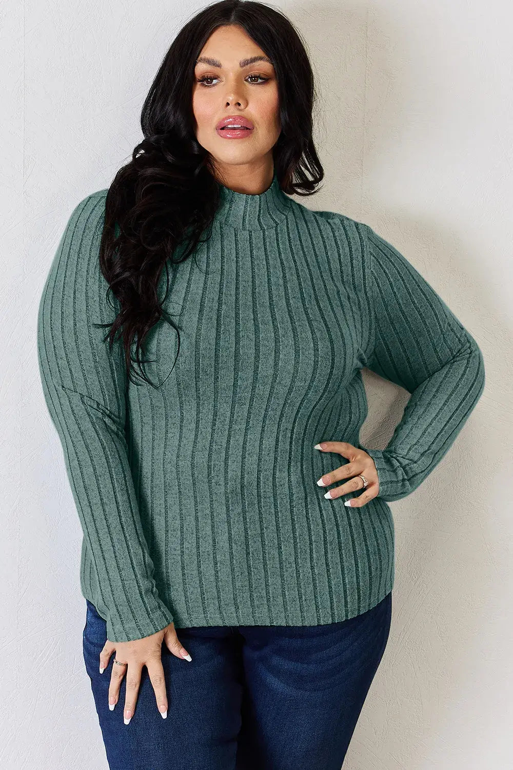Basic Bae Full Size Ribbed Mock Neck Long Sleeve T-Shirt - ShopBasicbae - Flyclothing LLC
