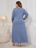 Plus Size Printed Round Neck Long Sleeve Dress - Trendsi