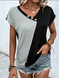 Contrast V-Neck Short Sleeve T-Shirt - Trendsi