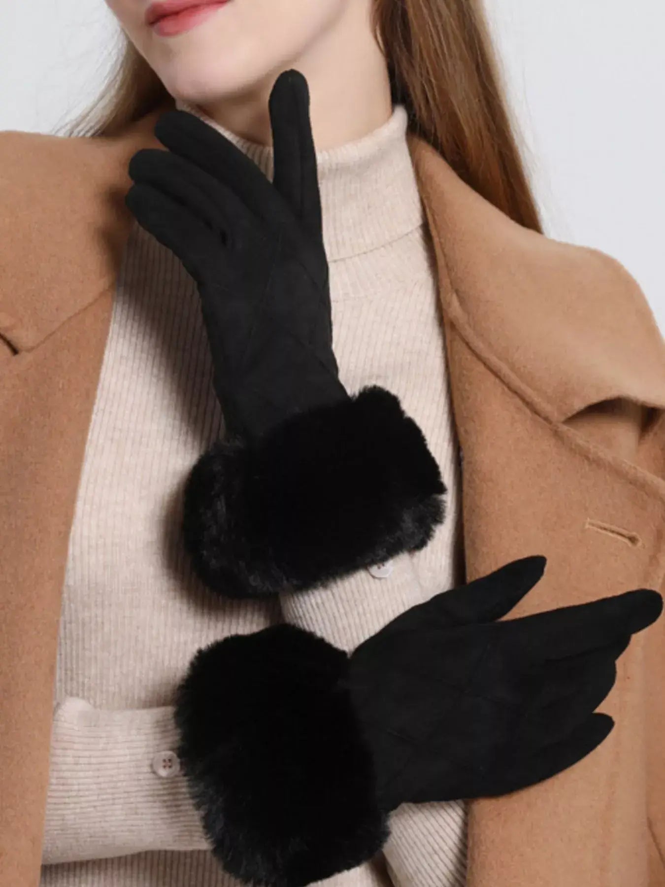 Fur Cuff Suede Gloves - Trendsi - Flyclothing LLC