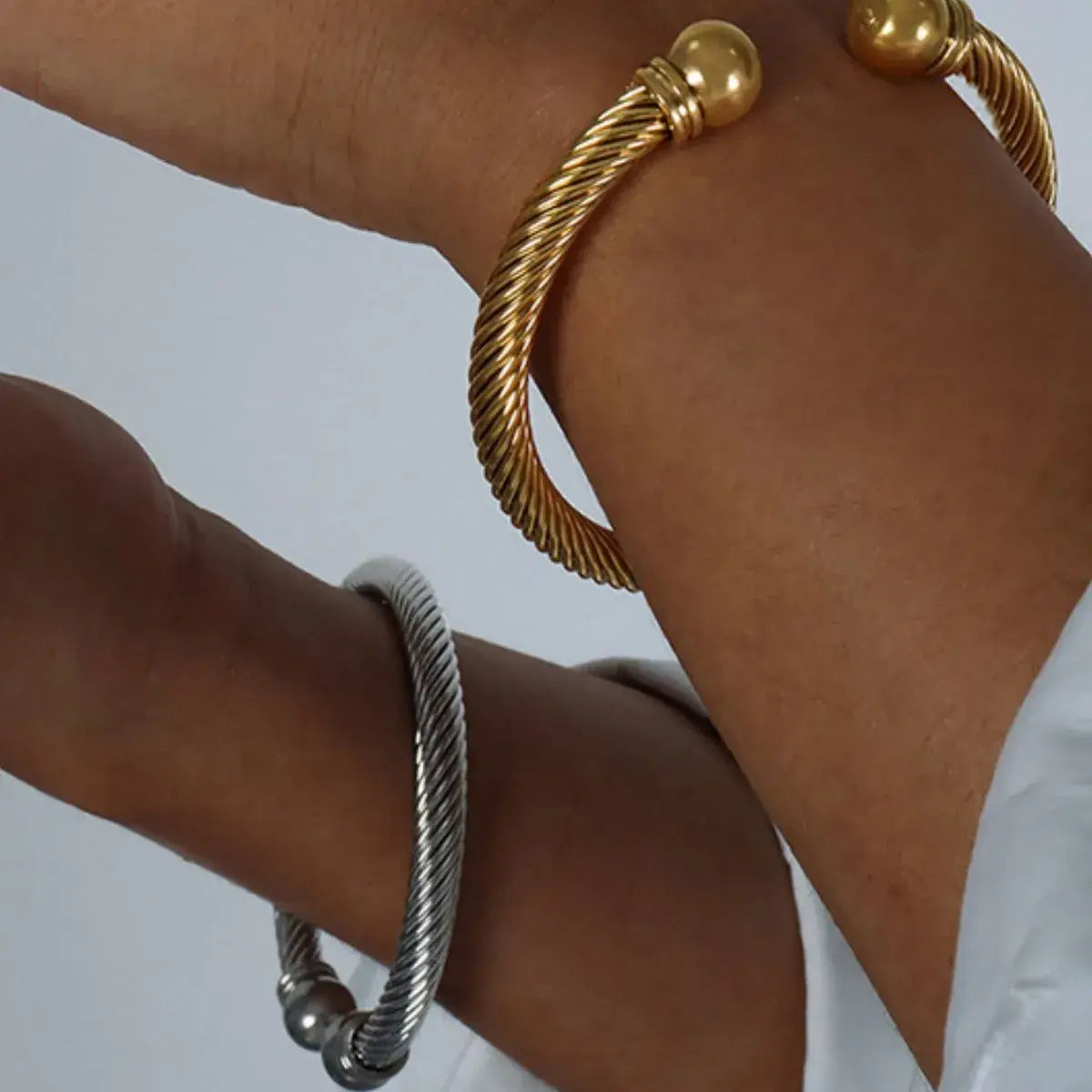 Stainless Steel Twisted Cable Cuff Bracelet - Trendsi - Flyclothing LLC