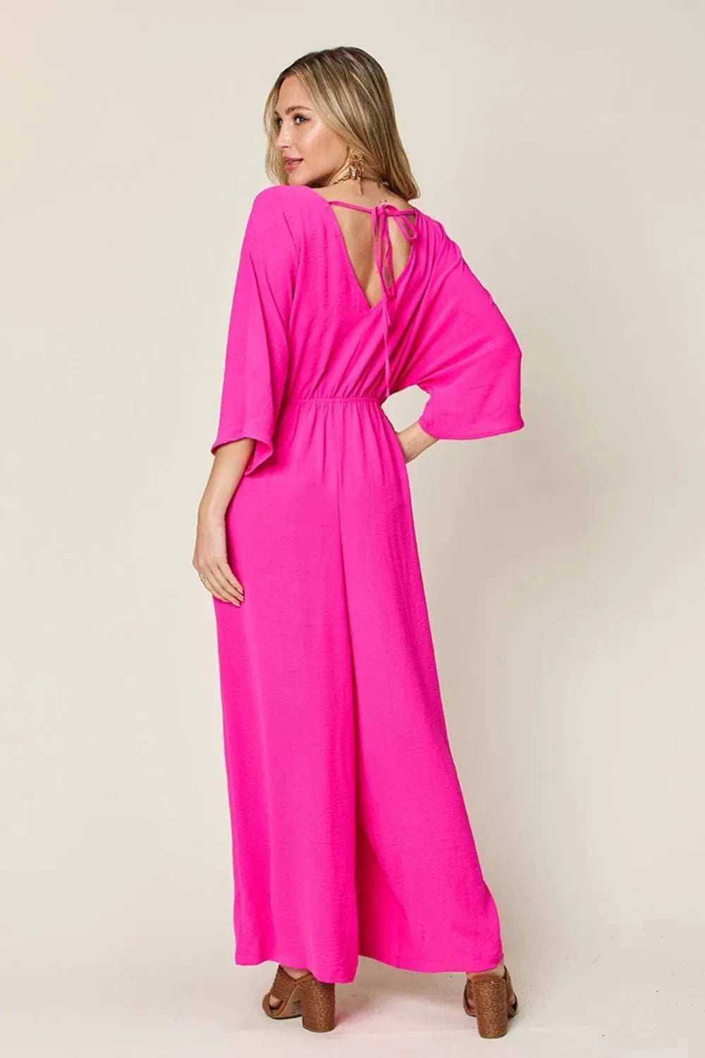 Double Take Full Size Surplice Wide Leg Jumpsuit with Pockets - Trendsi - Flyclothing LLC