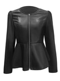 Peplum Zip Up Long Sleeve Jacket - Trendsi - Flyclothing LLC