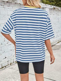 Lovelet Striped Round Neck Half Sleeve T-Shirt - Trendsi - Flyclothing LLC