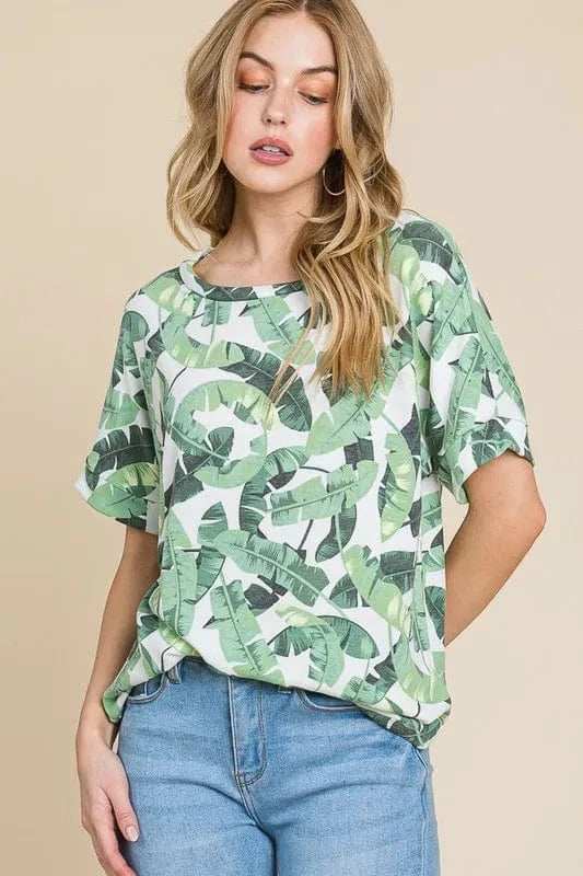 BOMBOM Lightweight Printed Round Neck Short Sleeve T-Shirt - Trendsi - Flyclothing LLC