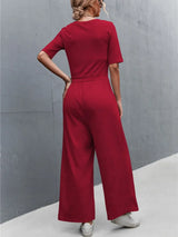 Scoop Neck Short Sleeve Jumpsuit - Trendsi - Flyclothing LLC