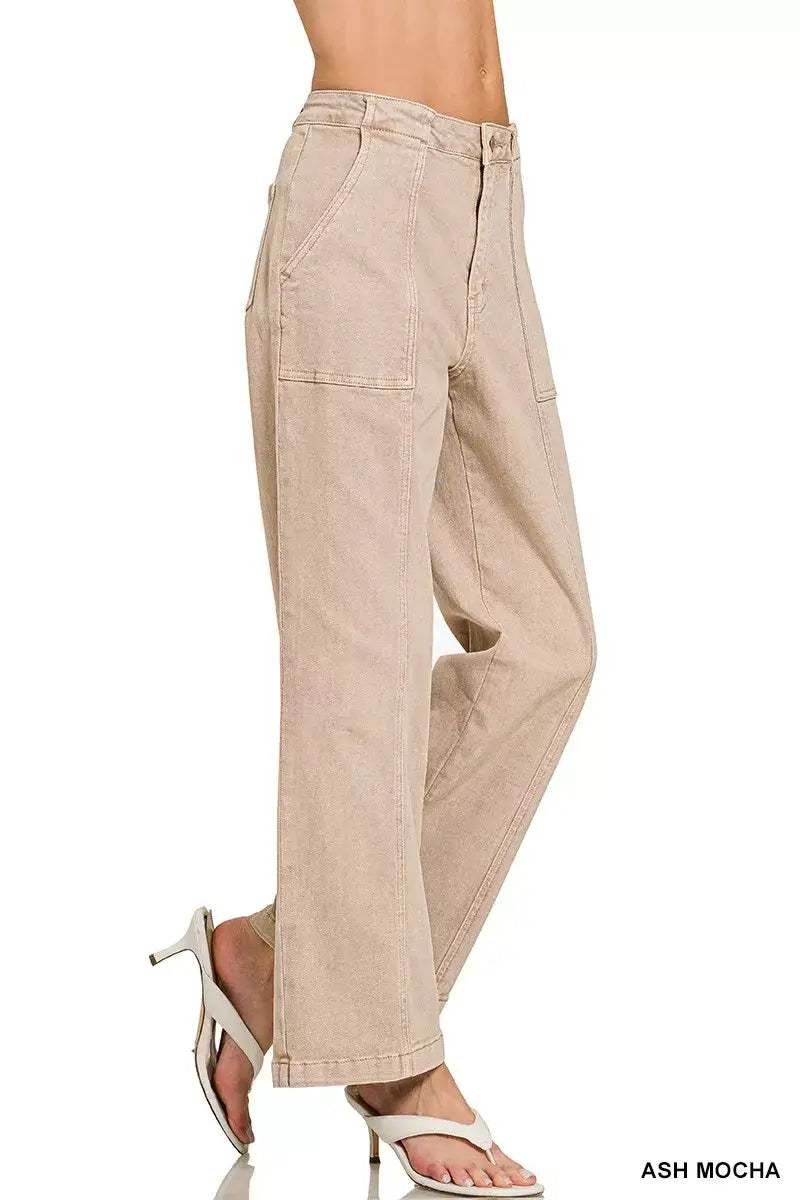 Zenana Straight Leg Utility Pocket Jeans - Trendsi - Flyclothing LLC