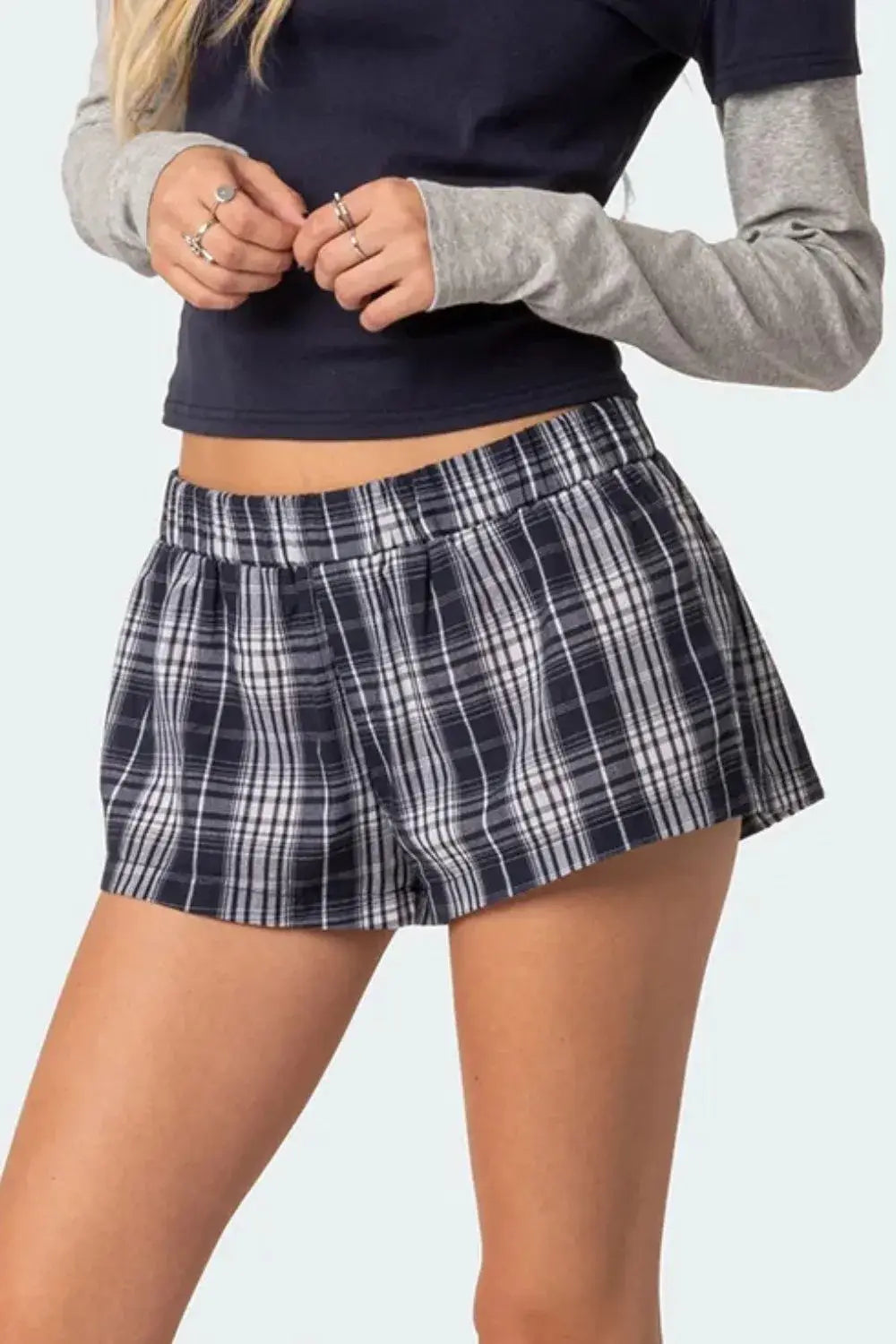 Plaid Elastic Waist Shorts - Trendsi - Flyclothing LLC