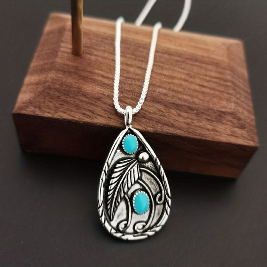 Alloy Artificial Turquoise Teardrop Pendant Necklace - Trendsi