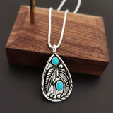 Alloy Artificial Turquoise Teardrop Pendant Necklace - Trendsi