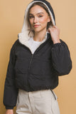Love Tree Zip Up Cropped Hooded Sherpa Reversible Jacket - Trendsi