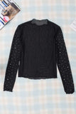 Rhinestone Round Neck Long Sleeve Blouse - Trendsi - Flyclothing LLC
