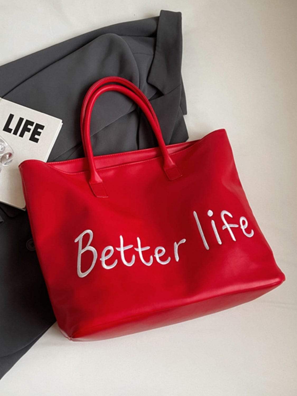 BETTER LIFE PU Leather Tote Bag - Trendsi - Flyclothing LLC