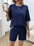 Contrast Trim Round Neck Top and Shorts Set - Trendsi - Flyclothing LLC