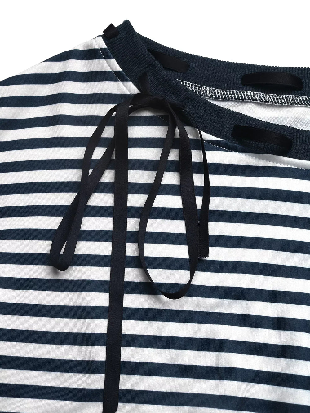 Striped Off-Shoulder Ribbon Accent Sweatshirt - Trendsi - Flyclothing LLC
