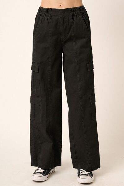 Mittoshop Low Rise Elastic Cover Waistband Cargo Pants - Trendsi - Flyclothing LLC