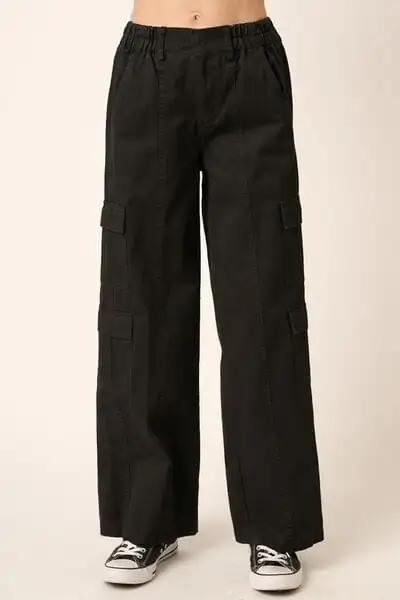 Mittoshop Low Rise Elastic Cover Waistband Cargo Pants - Trendsi