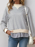 Perfee Faux Layered Striped Long Sleeve Sweatshirt - Trendsi
