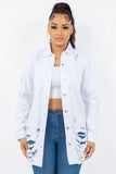 American Bazi Distressed Button Up Long Sleeve Denim Jacket - Trendsi