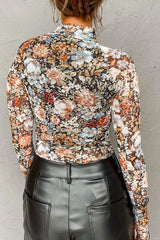 Floral Mock Neck Long Sleeve Top - Trendsi - Flyclothing LLC