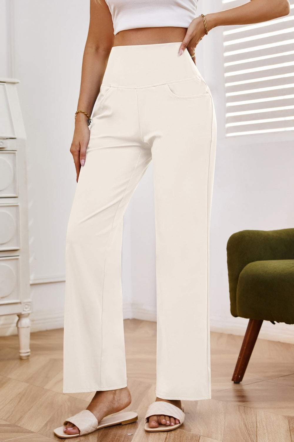 High Waist Wide Leg Pants with Pockets - Trendsi - Flyclothing LLC