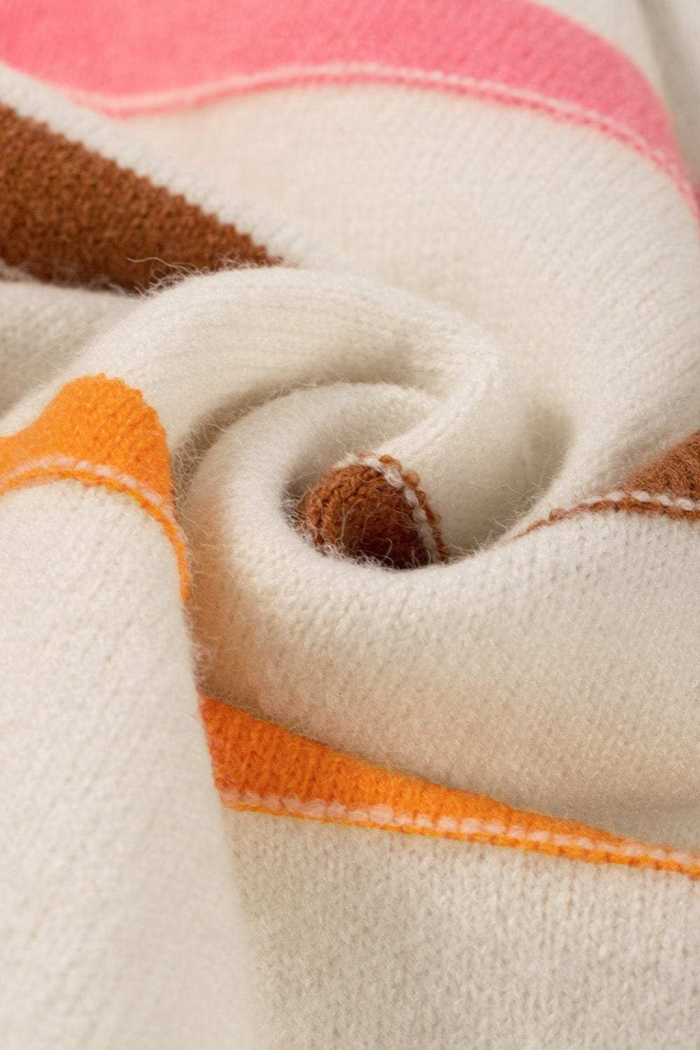 Contrast Striped Round Neck Drop Shoulder Sweater - Trendsi - Flyclothing LLC