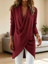 Full Size Wrap-Front Long Sleeve Blouse Plus Size - Trendsi - Flyclothing LLC
