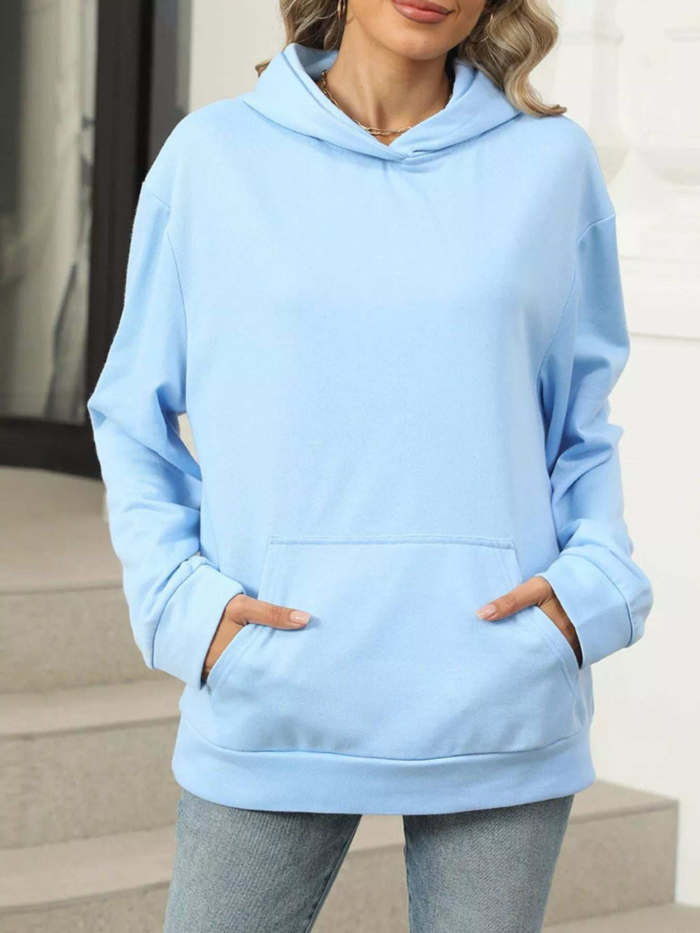 Kangaroo Pocket Long Sleeve Hoodie - Trendsi - Flyclothing LLC