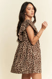 Davi & Dani Animal Printed Velvet Ribbon Mini Dress - Trendsi