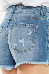 Kancan Full Size High Rise Raw Hem Denim Shorts - Trendsi - Flyclothing LLC