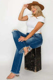 bytos Full Size Raw Hem Distressed High Rise Bootcut Jeans - Trendsi - Flyclothing LLC