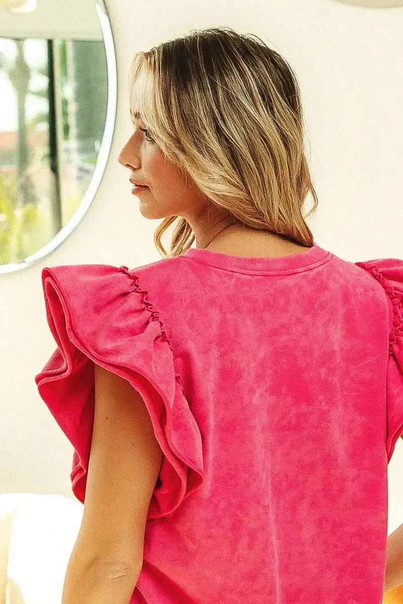 BiBi Mineral Washed Terry Top - Trendsi - Flyclothing LLC