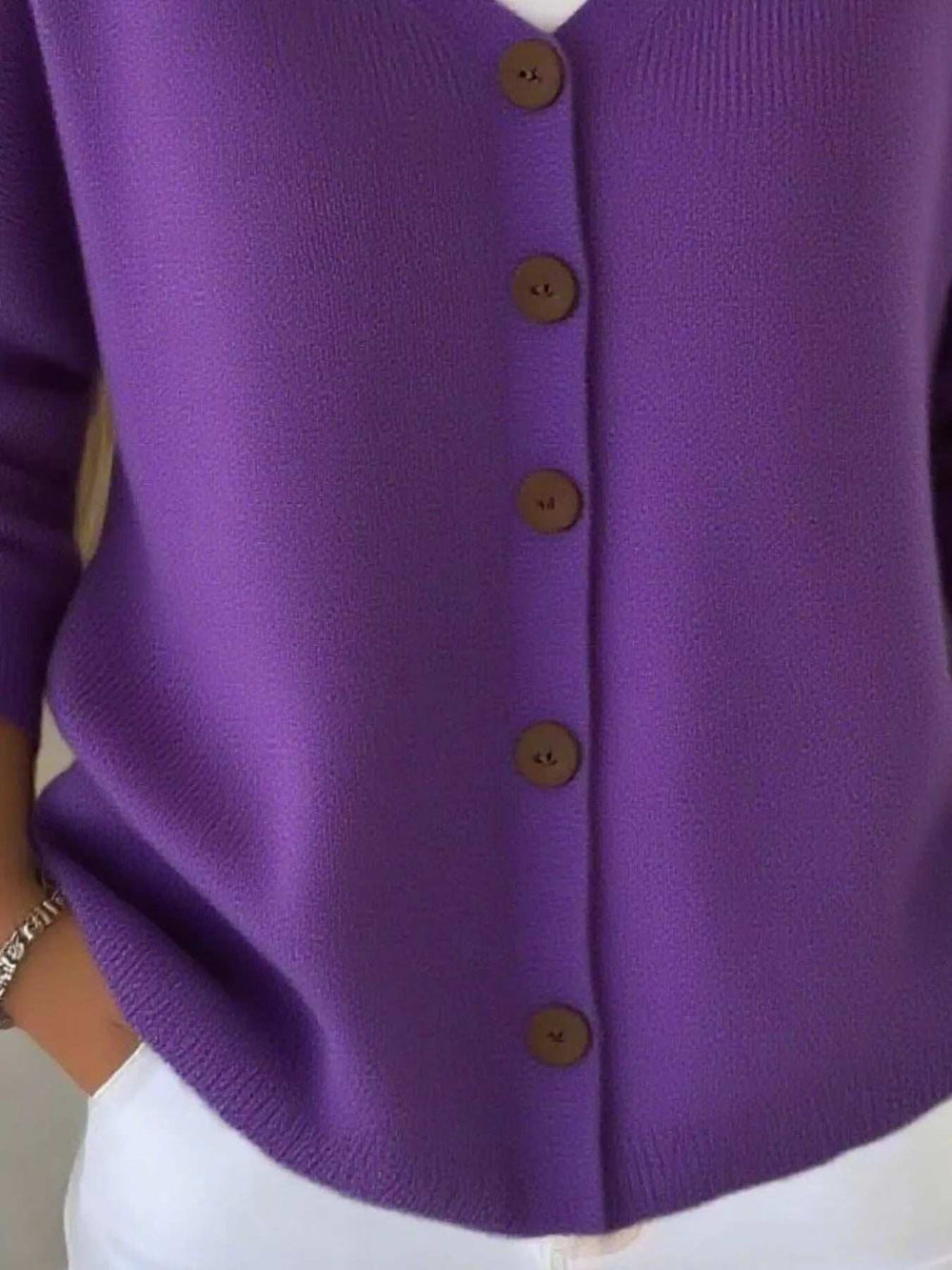 Full Size Button-Front V-Neck Cardigan Plus Size - Trendsi - Flyclothing LLC