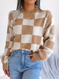 Checkered Mock Neck Long Sleeve Sweater - Trendsi - Flyclothing LLC