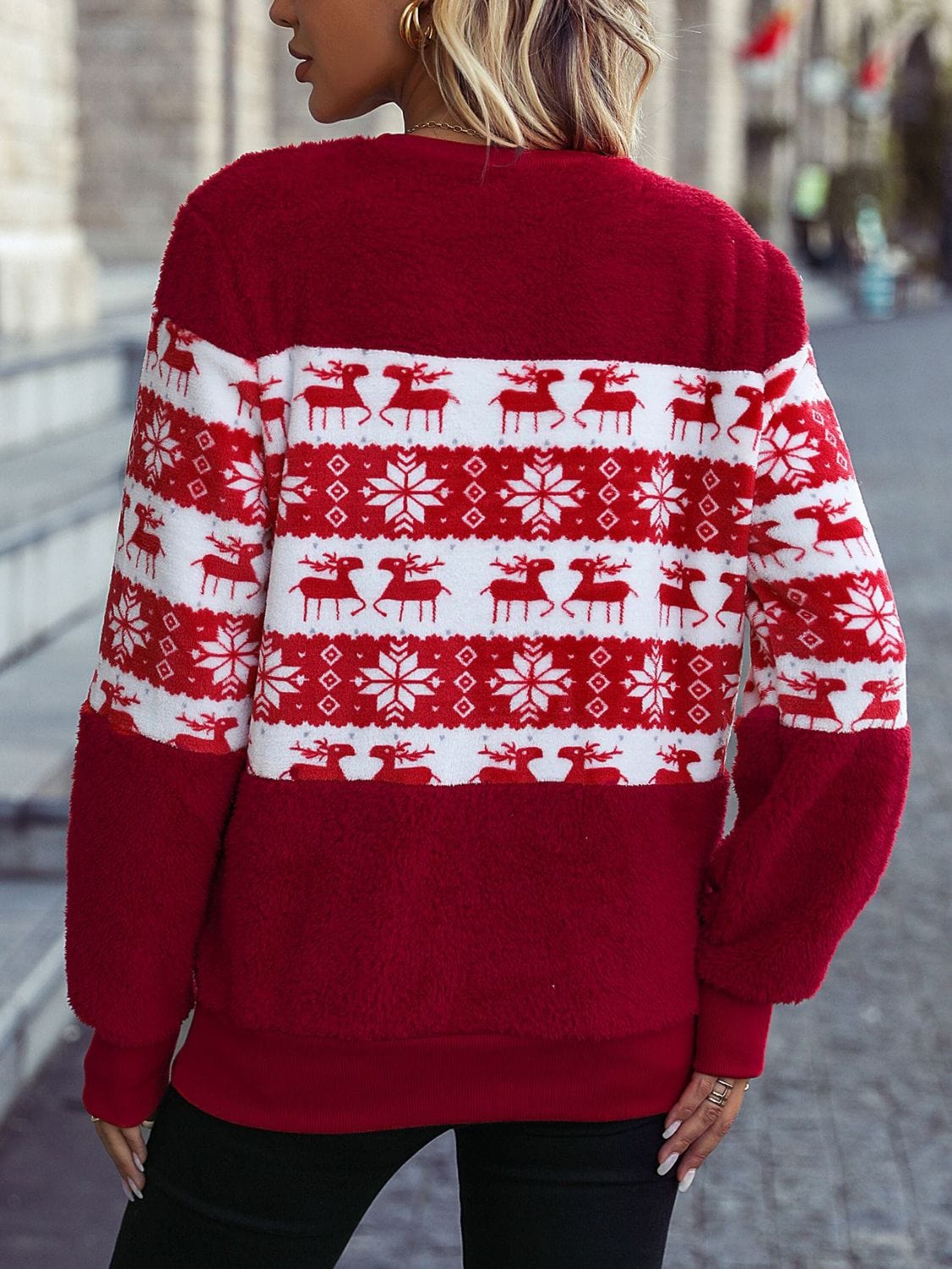 Christmas Element Round Neck Long Sleeve Sweatshirt - Trendsi