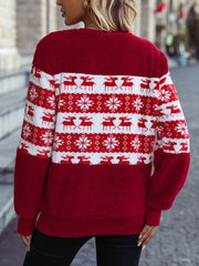 Christmas Element Round Neck Long Sleeve Sweatshirt - Trendsi