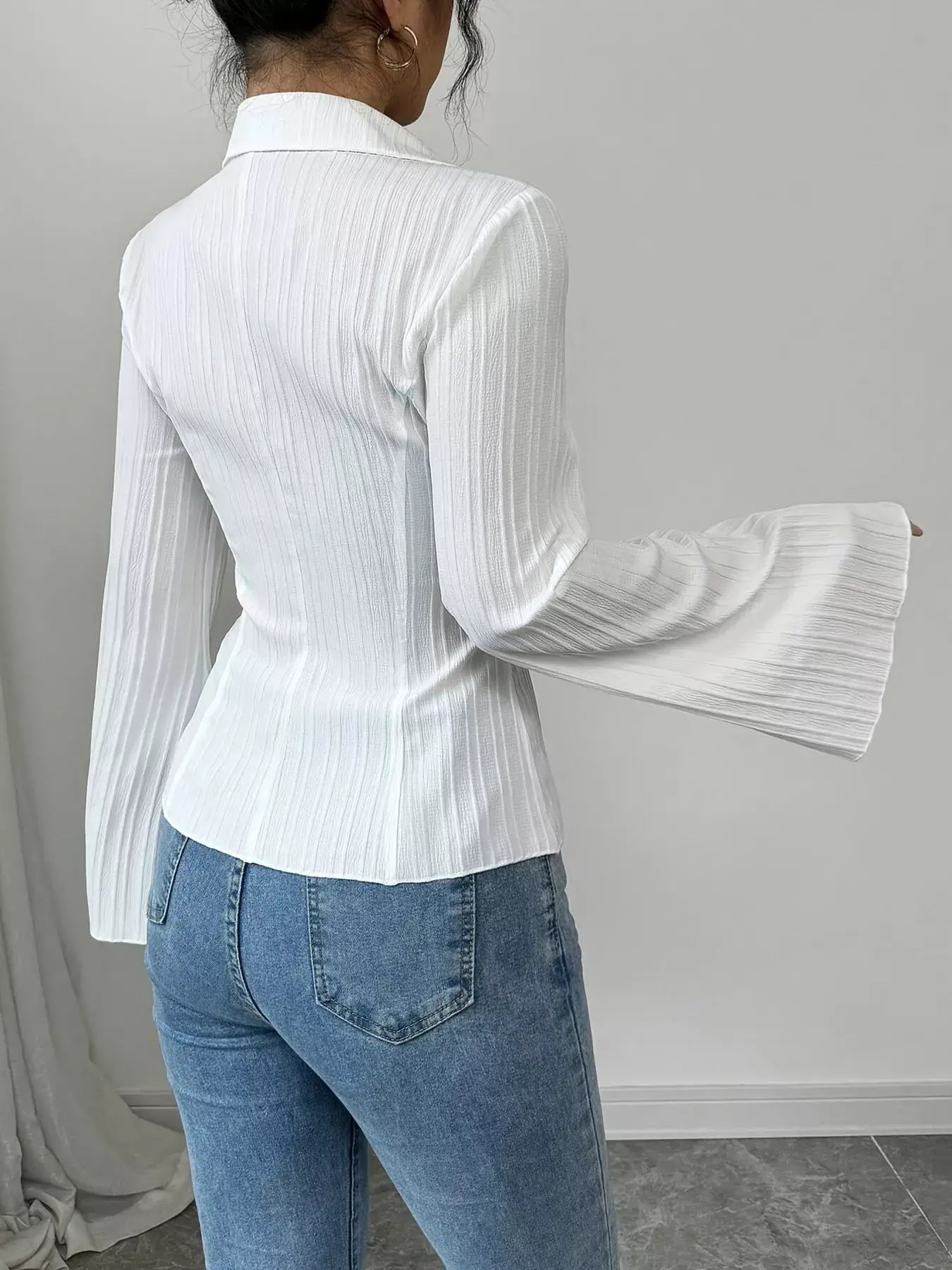 Flare Sleeve Button Up Shirt - Trendsi - Flyclothing LLC