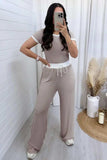 Contrast Trim Round Neck Top and Pants Set - Trendsi - Flyclothing LLC