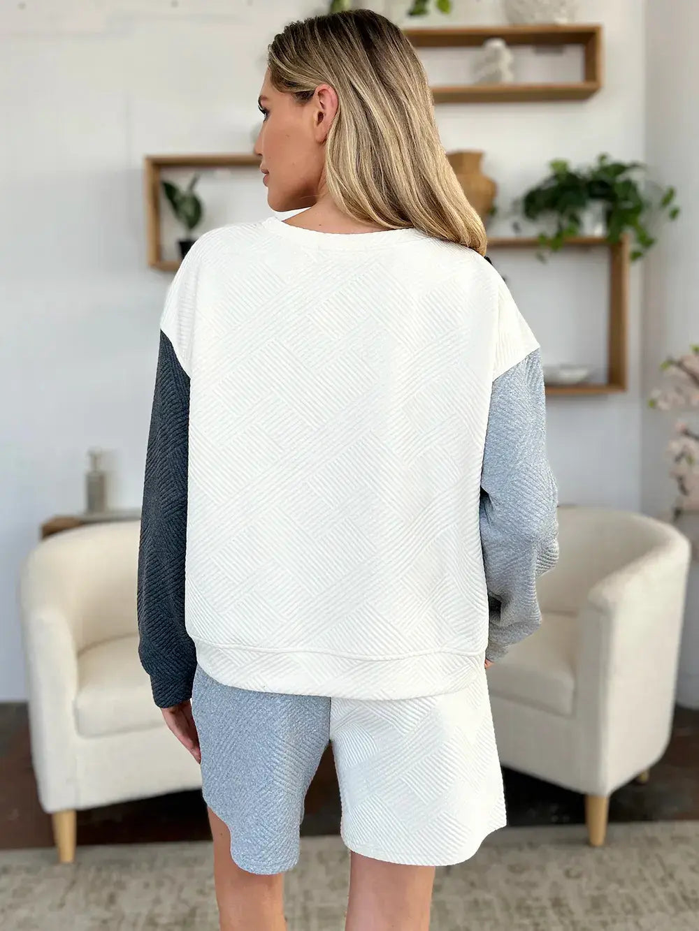 Double Take Full Size Contrast Drop Shoulder Top and Shorts Set - Trendsi - Flyclothing LLC