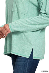 Zenana Soft Melange Hacci Round-Neck Long Sleeve T-Shirt - Trendsi - Flyclothing LLC