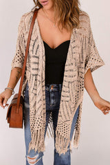 Openwork Open Front Cardigan with Fringes - Trendsi - Flyclothing LLC