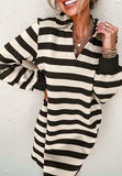 Contrast Striped Johnny Collar Long Sleeve Mini Dress - Trendsi - Flyclothing LLC