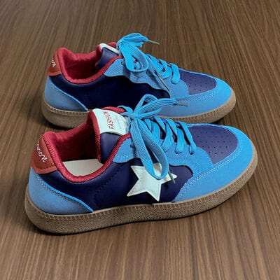 Contrast Star Lace-Up Athletic Sneakers - Trendsi - Flyclothing LLC