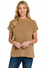 Zenana Chenille Waffle Cap Sleeve Sweater - Trendsi - Flyclothing LLC