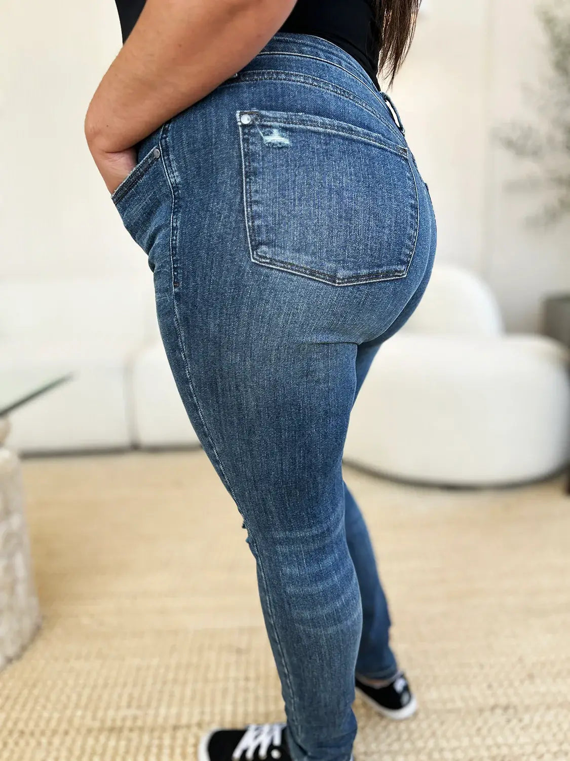 Judy Blue Full Size Mid Waist Distressed Slim Jeans - Trendsi - Flyclothing LLC