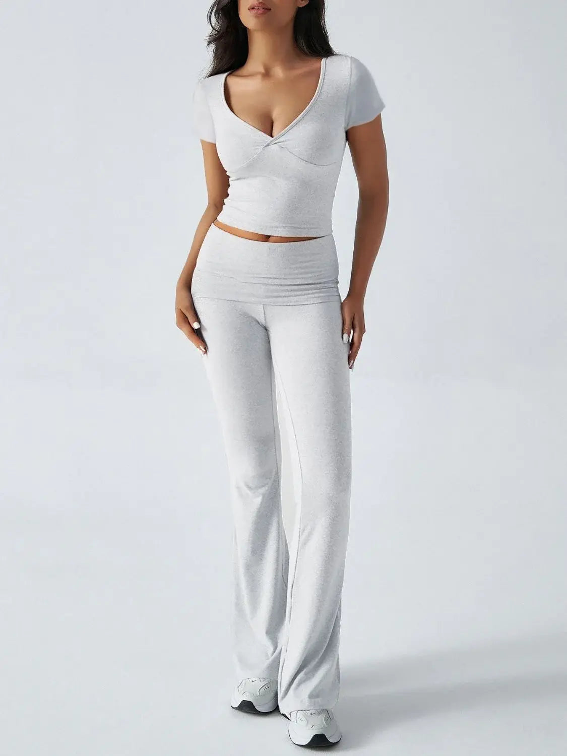 Devine Short Sleeve Top and Bootcut Legging Set - Trendsi - Flyclothing LLC